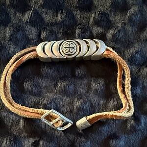 Silver and Tan Leather Bracelet